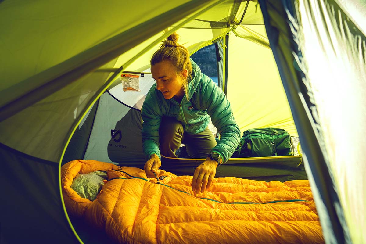 Patagonia Micro Puff Hoody (zipping up sleeping bag in tent)